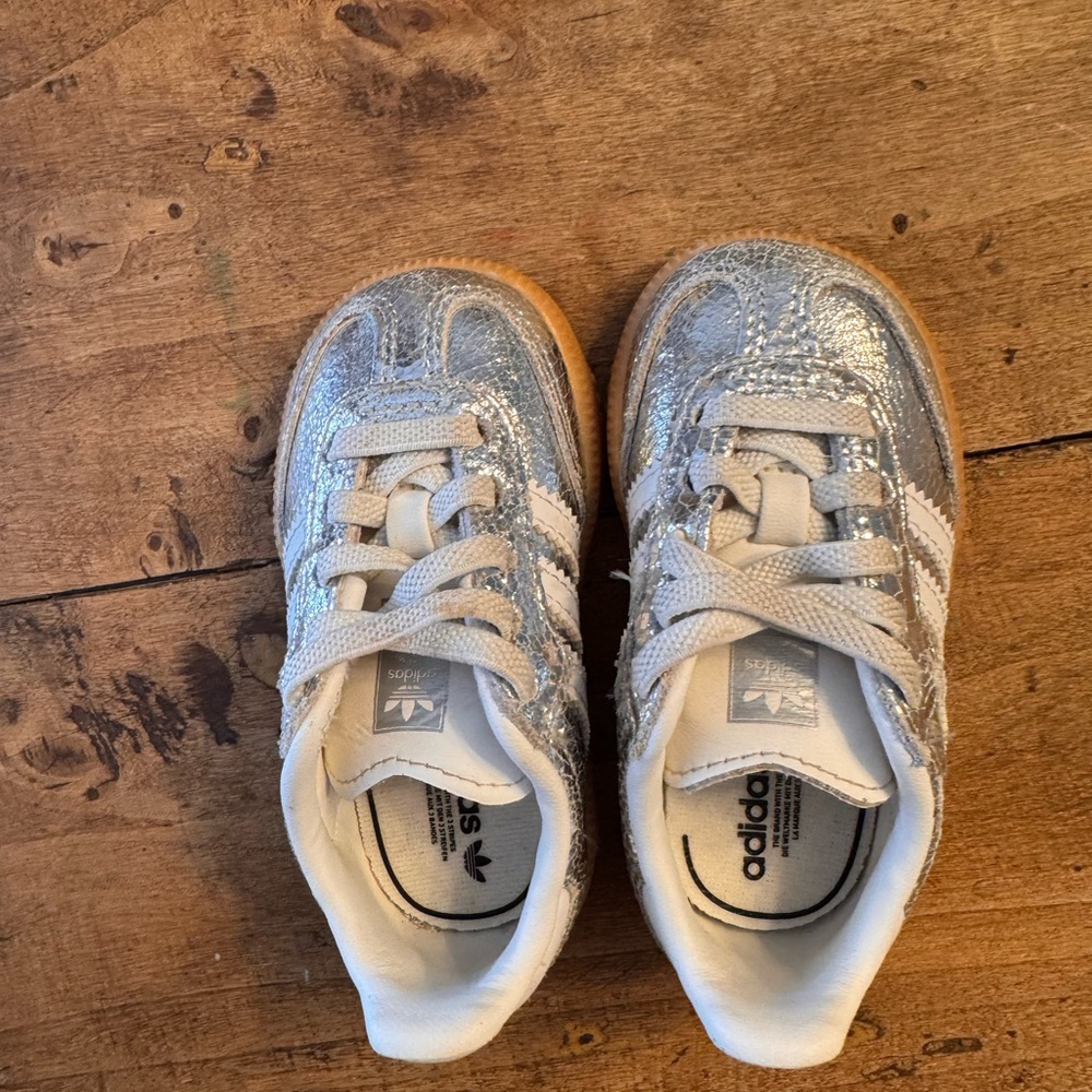 adidas Kids Metallic Silver & Gum Sole Sneakers